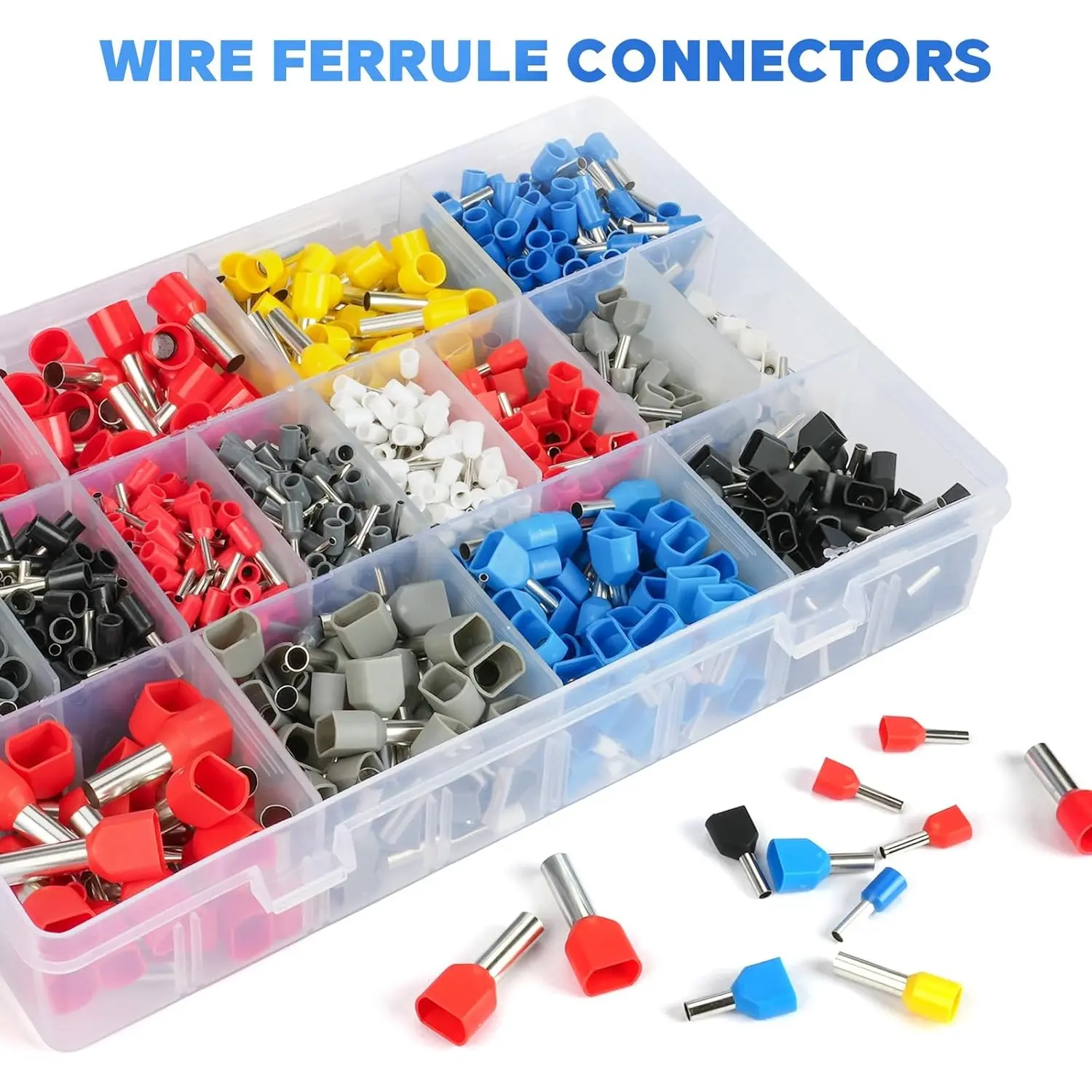 1200 Pcs Ferrule Terminal Kit - Pre-Insulated Tubular Ring Terminals, Copper Contacts, PVC Insulated, Assorted Sizes/AWG Crimp Connectors, 12 mm², Easily Crimp Ferrule, Secure Connections for Home Improvement Electrical Supplies