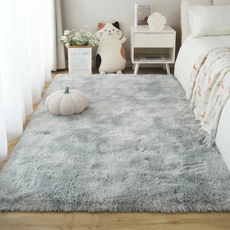 Long-pile carpet, soft skin-friendly plush bedside mat, modern minimalist home decor, non-slip area floor mat, suitable for bedroom, living room, dormitory, and room decoration