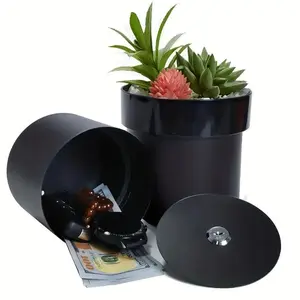 metallic Flower Pot Planter Pot with Secret Hidden Compartment, 2-in-1 Plant Holder and Safe Lock Box for Home Security, Office Stationery & Supplies, Metal Patio Planter, Succulent Planter