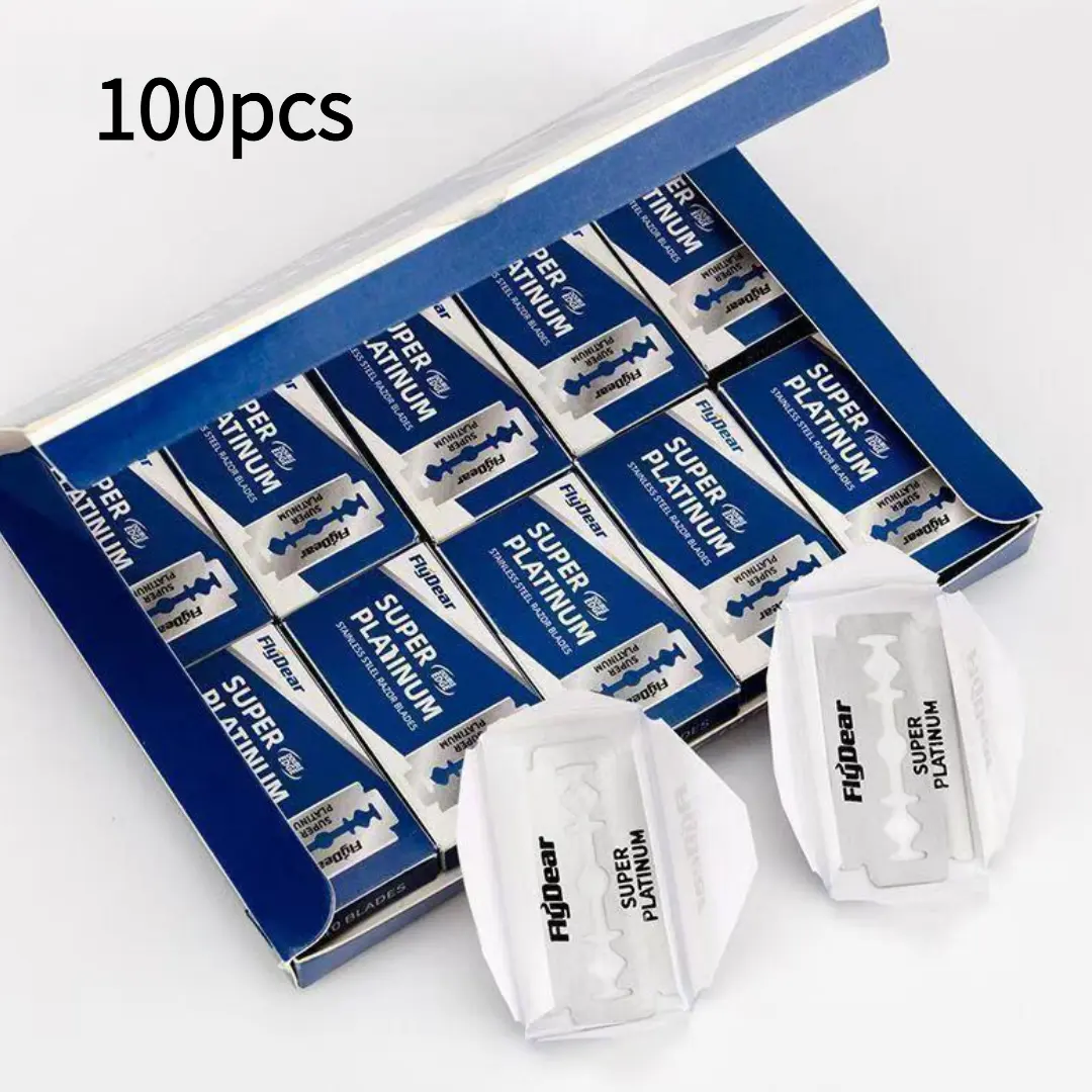 FLYDEAR 100 PCS Stainless Steel Razor Blade Set,Stainless Blades,Double-Sided Manual Shavers for Bald Men,Compact Rust-Resistant Hairdressing Tools Folding Dermaplane Facial Razor edge safety easy replacement Professional Barber Razor straight Metal kit