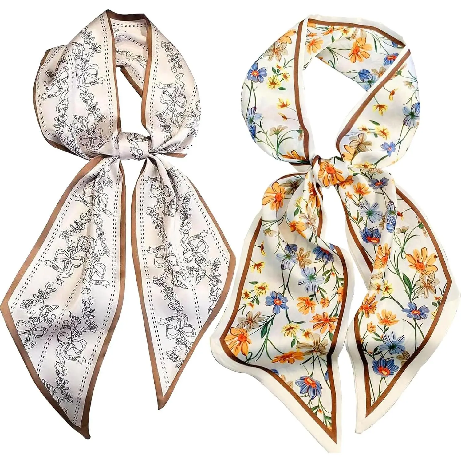 2 Pcs 59 Inch Silk Head Scarf Hair Neck Scarves Women's Fashion Square Neck Satin Scarfs for Women Purse Bag Scarfs for Handbags Silky Long Satin Headscarf