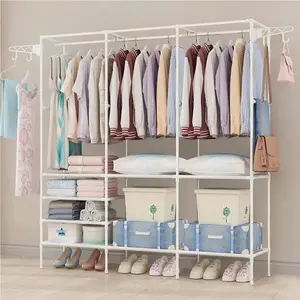 1pc Freestanding Garment  With Shoe And Clothing  Shelves - Household Bedroom Clothes   With Hooks Multicolor door organizer helmet   storage rack