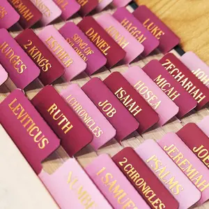 Laminated Bible Tabs, Gold Foil Embossed Lettering Bible Chapter Index Tabs for Women Men, Reposition Large Print Sticky Labels, Easy to Read and Apply, 105Chapters Labels for Easy Navigation (Pink) VYRANA