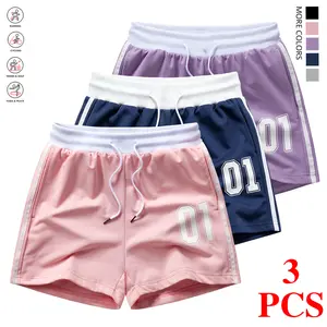 3-Pack Women’s Elastic Waist Casual Shorts – Soft, breathable fabric suitable for running, yoga, and workouts; comfortable shorts for everyday home wear with side stripe detailing and numeric print