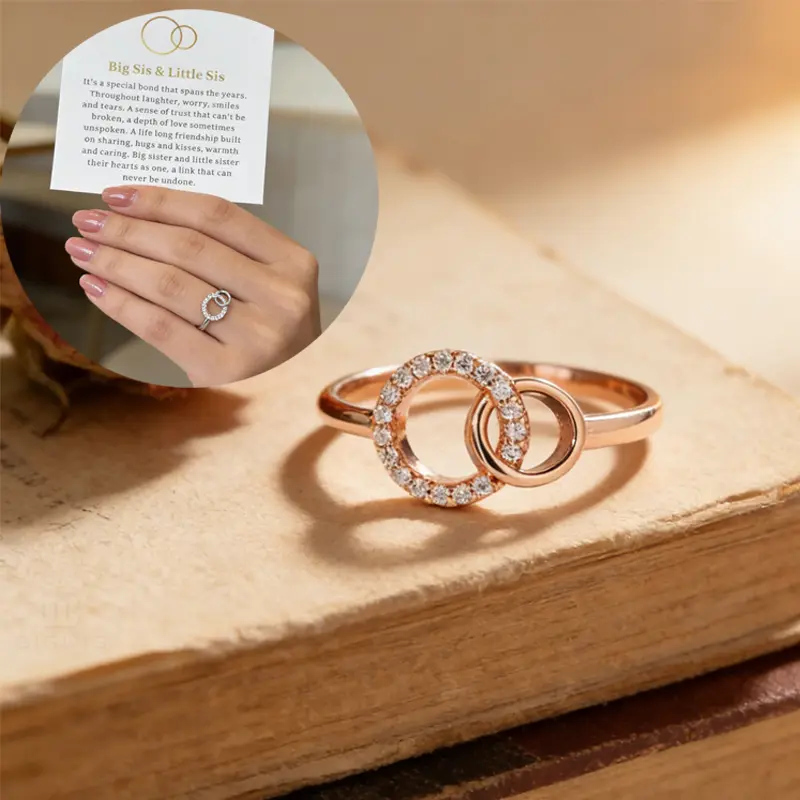 Sister Rings for Women Big Sis Little Sis Jewelry Gift for Birthday Christmas, Two Circles Eternity Promise Ring for Best Friend Daughter