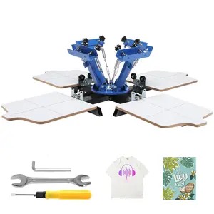 Screen Printing Machine, Four Color Four Station 360° Rotatable Silk Screen Printing Press, 21.2x17.7 Inch Printing Surface, Double-Layer Positioning Pallet, Suitable for T-Shirt DIY Printing and Small Batch Production