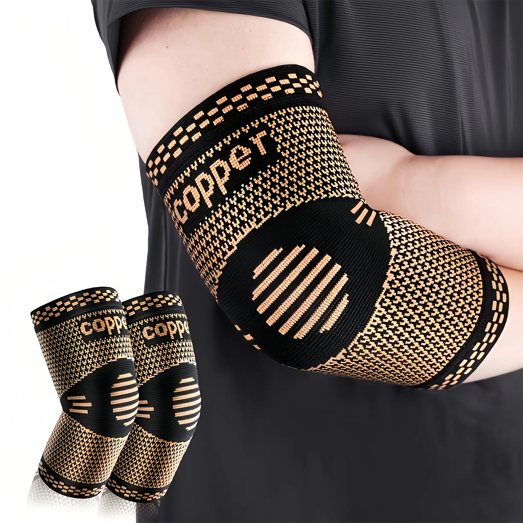 1 Pair Copper Elbow Sleeve, Elbow Compression Sleeve, Elbow Brace For Tennis, Badminton, Golfers, Fitness, Basketball, Weightlifting, Work, Fit For Men & Women
