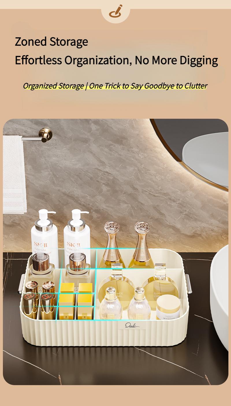 Organizer with Handles, Multi-Grid Cosmetic Storage Rack for Vanity, Dresser & Bathroom, Large Capacity Desktop Skincare & Perfume Bins