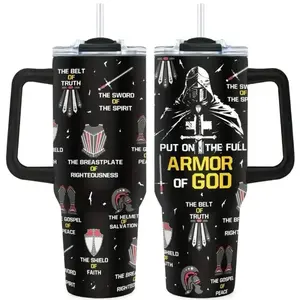 40oz Armor of God Insulated Tumbler with Handle and Straw, Double Wall Vacuum Insulated Travel Mug, Trendy Collector Drinkware