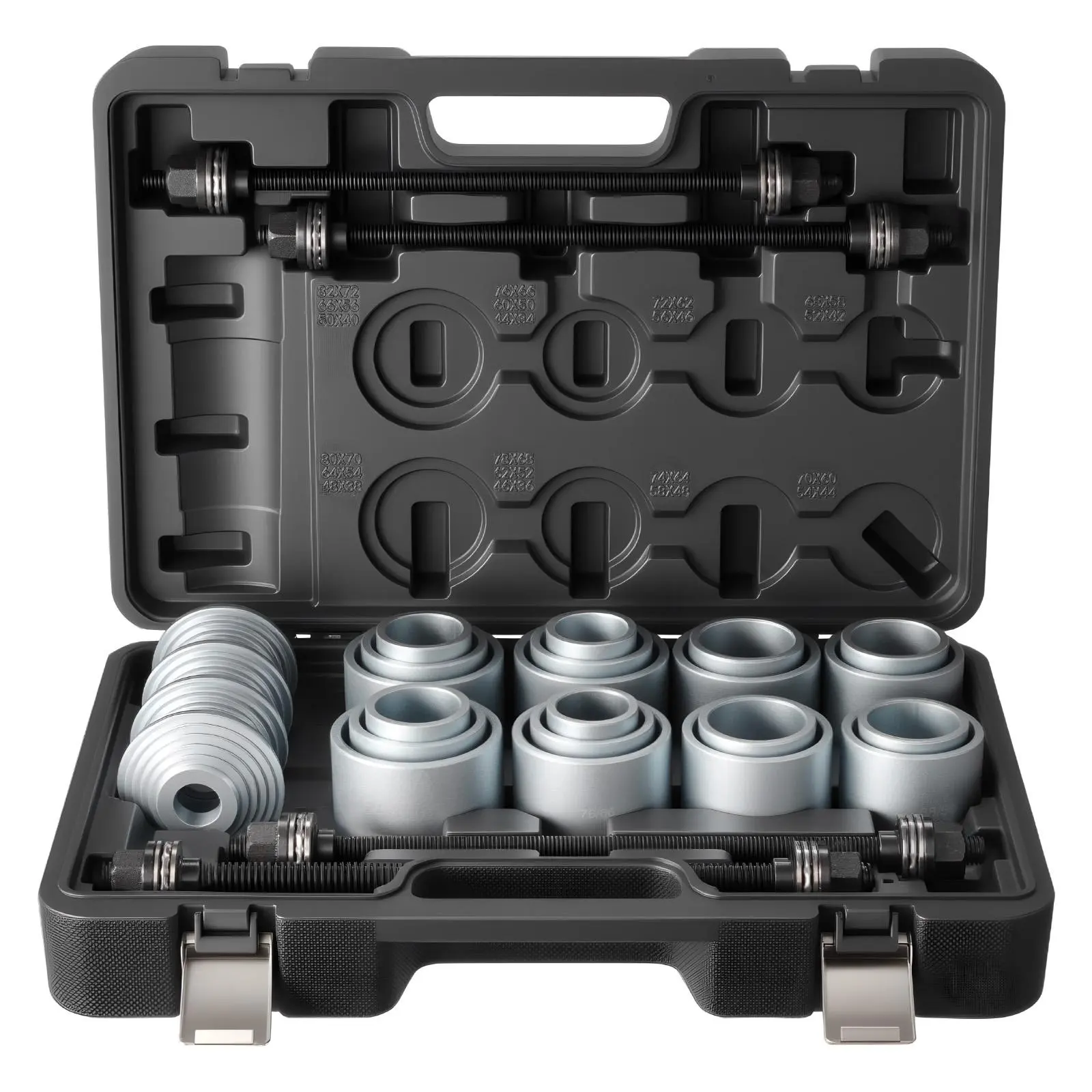 【Summerfinds】VEVOR 28 PCS Pull and Press Sleeve Tools KitSteel Bush Removal Insertion Sleeve Tools with Carrying CaseCompatible with LCV and HGV Engines for BushingBearingand Seal Removal & Installation, Mechanic Tools