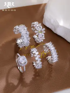 Luxurious Zircon Flower Geometric Ring Set for Women, Elegant Rhinestone Design, Fashionable All Season Jewelry, Perfect for Daily Wear, Stackable Rings, Jewelry Gifts