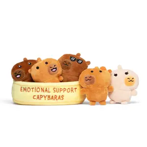 Emotional Support Capybaras by Relatable – Easter Plush Cuddly Stuffed Animals and Toys, Cute Easter Basket Stuffer, Non Candy Easter Gift Ideas for Kids, Includes 5 Plushies with Carrying Basket