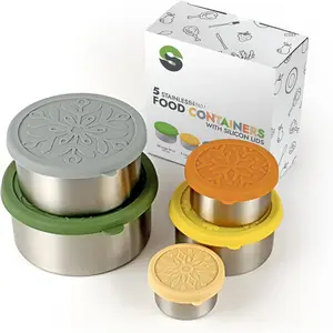 Stainless Steel Containers with , Set of 5, Leakproof Stainless Steel  Containers, Metal  Storage Container, Stackable  Snack Containers, Lunch Box Containers