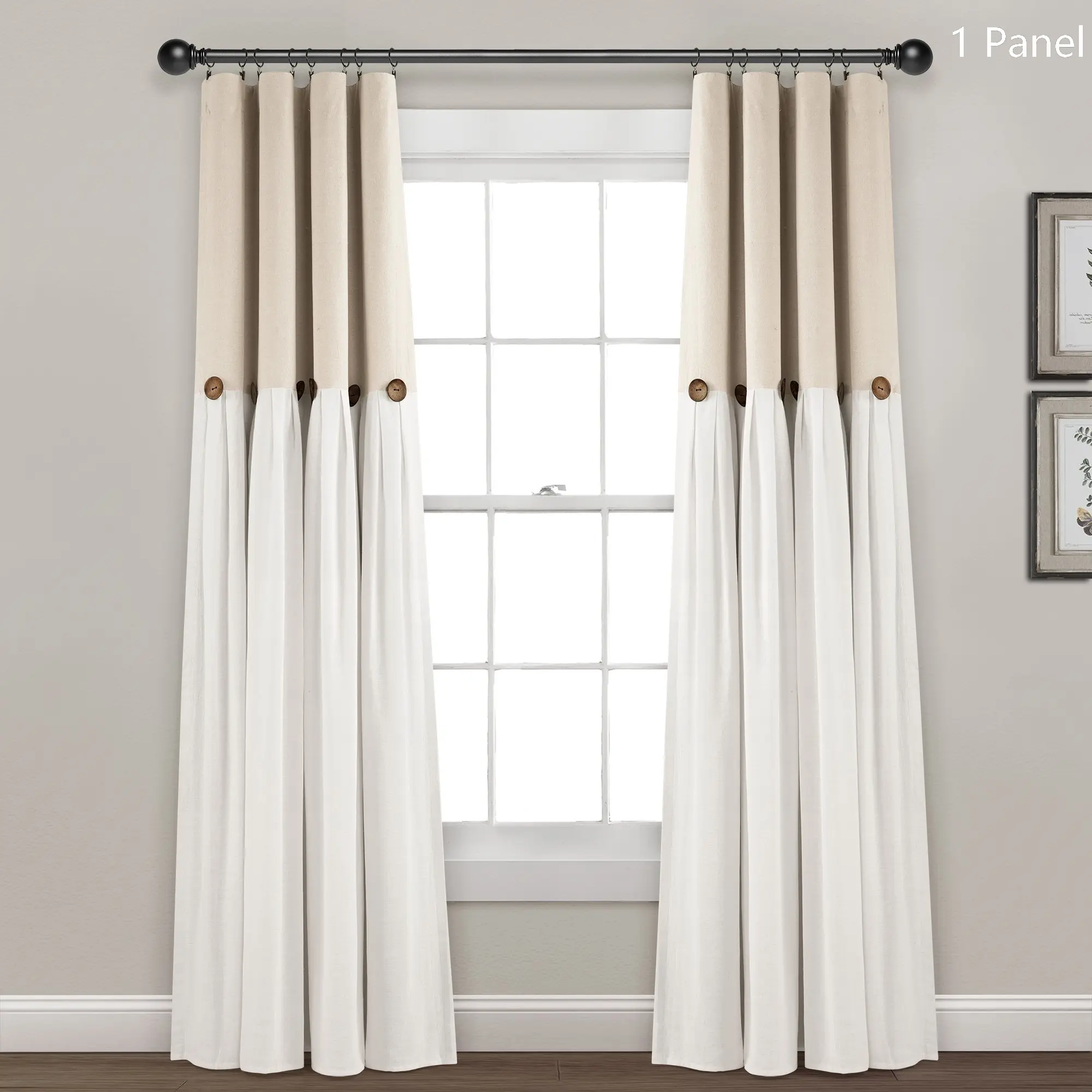 Lush Decor Faux Linen Button Lined 100% Blackout Window Curtain (Single Panel) - Sold Individually - 40"W x 84"L Energy Efficient Privacy Noise Reduction Farmhouse Style - Interior Decoration Accessories