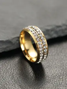 Titanium Steel Ring with Double Row Full Diamond Inlay, Titanium Wedding Band, Stainless Steel Couples Ring Symbolizing Good Luck, Beautiful Rings, Perfect Gift for Her