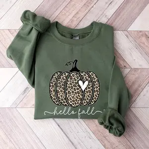 Leopard Pumpkin Sweatshirt, Hello Fall Crewneck, Cheetah Print Pumpkin Sweater, Cozy Autumn Pullover, Cute Thanksgiving Outfit for Women
