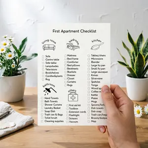 10 Sheets Apartment Moving Checklist, Living Room/bedroom/kitchen/bathroom Essential Items List, New Home Move-In Planning Tool