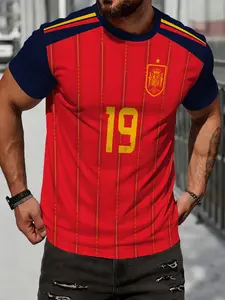 Spain National Team Home Jersey 19 Shirt, 3D Print Short Sleeve, Men's Football Fan Tee, Casual Slim Fit, All Seasons