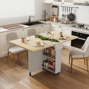 Space Saving Folding Dining Table with Storage - Kitchen Table with 6 Wheels, Drawer & Shelves, Compact Dining Table for Small Spaces