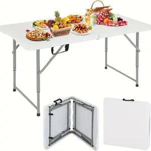 4/6/8FT Portable Folding Table Plastic Picnic Camping Wedding Party Outdoor Table with Carry Handle Lock Water Resistant White