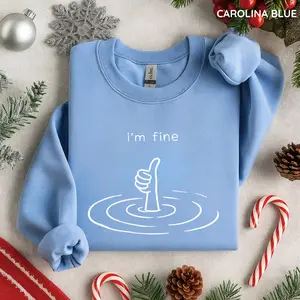 Vintage I'm Fine Sweatshirt, Sarcastic Humor Pullover Top, Funny Mental Health Therapy Gift, Women's Crewneck Shirts