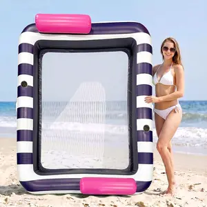 New Striped Square Inflatable Pool Float, Thickened PVC Large 2-Person Water Lounge Bed for Outdoor Sunbathing