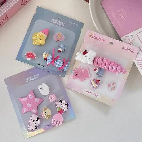 Miniso Shoe Charms, Cute Cartoon Animal, Pom-Pom & Bow Sandal Accessories, Decorative Resin Clog Decor for Kids, Sandal Charms, Character Shoe Decoration Charms