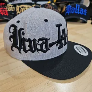 Customize name 11 letters max, color thread of your choice HeatherGrey /Black Yupoong Classics Flat Bill Snapback Hat - 6089M