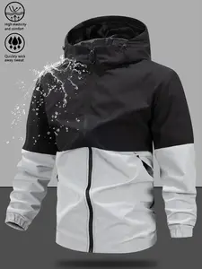 Men's Waterproof Jacket Lightweight Casual Outerwear Adjustable Hat Perfect for Fishing Hiking All Seasons Wear, Outdoor