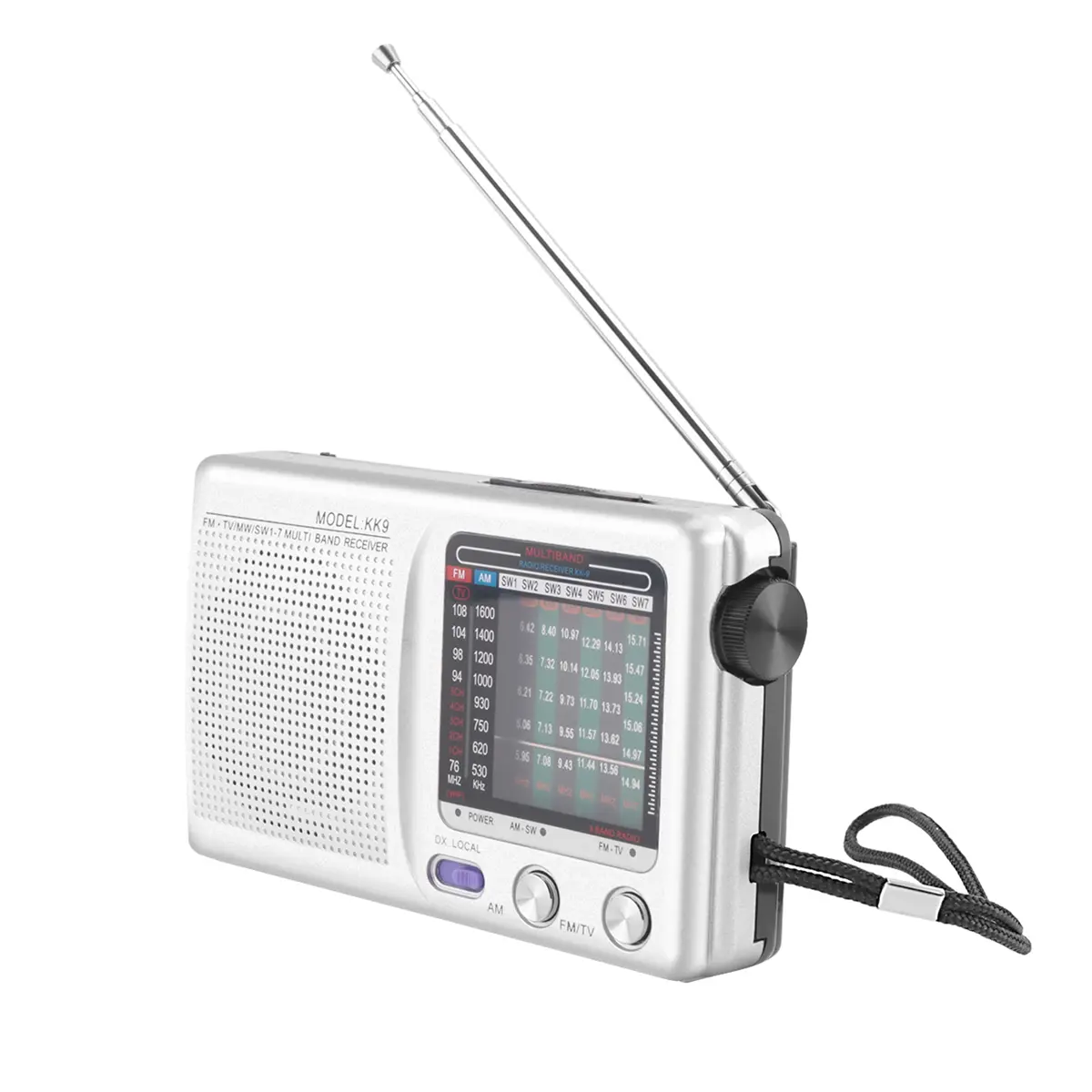 Multifunctional Portable Multi-Band Radio - Compact Handheld Size, Battery Powered, Built-In Speaker, Headphone Jack, Easy to Carry Motorcycle Accessory for Emergency Use, Silver