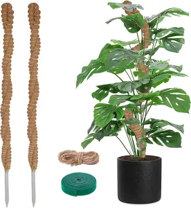 2 Pack Longer Moss Pole for Plants Monstera - 47 Inch Bendable Plant Stakes for Indoor, Moss Poles for Climbing Plants, Handmade Coco Coir Pole Plant Support for Creeper Plants Grow Upwards（Palm）