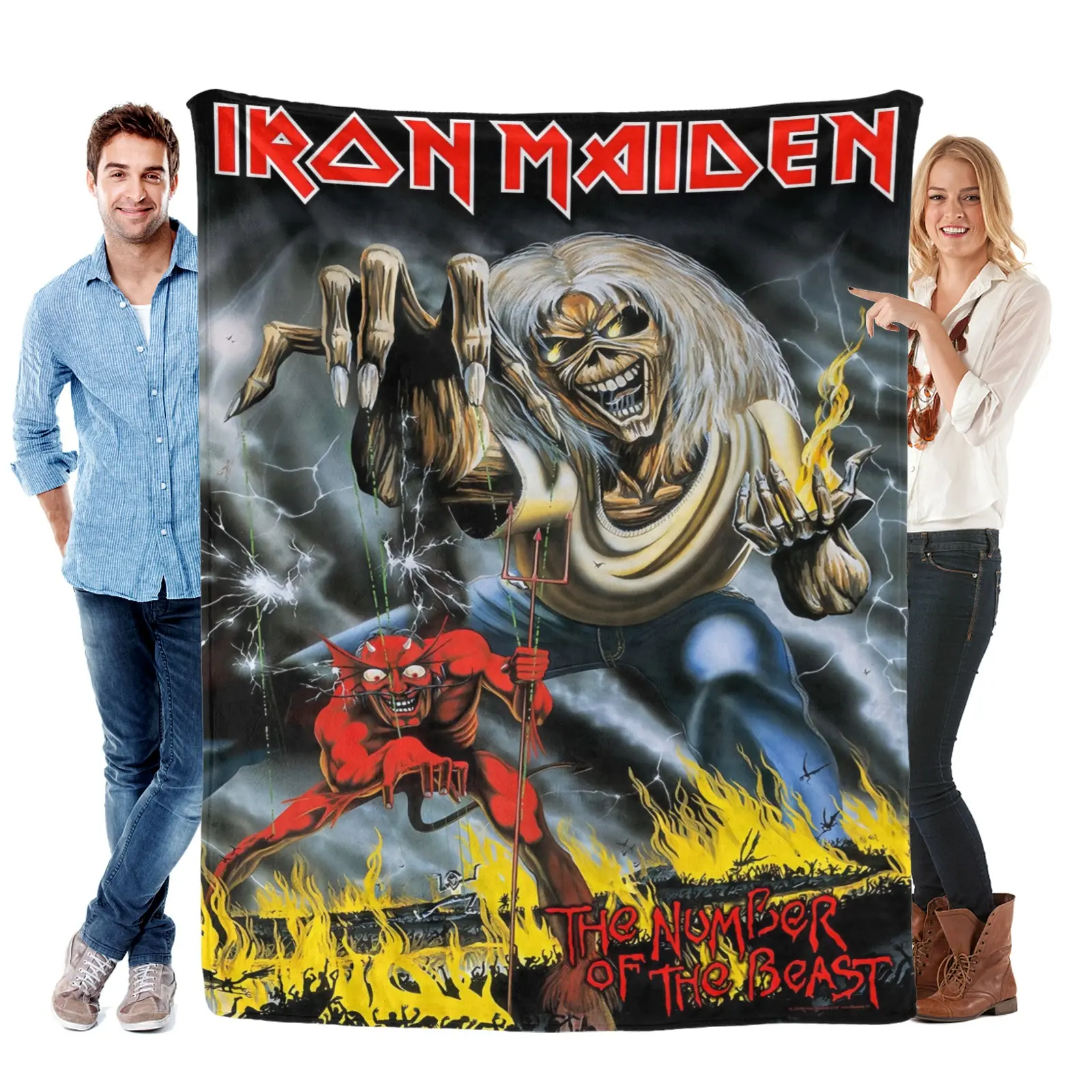 Iron Maiden Heavy Metal Band Customized Flannel Throw Blanket - Wrinkle Resistant, Plush Texture, Soft Warm, Multi-Size, All-Seasons Bedding/Couch Linen, Rock Music Fan Gift, Gothic Decor for Teens & Adults