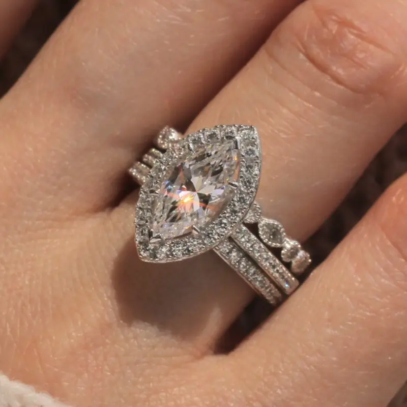 3-Piece Set Shining Exquisite Horse Eye Zircon Women's Rings - Wedding Engagement Eternal Rings, Perfect for Girls' Birthday and Valentine's Day Gift, Fashion Engagement Ring, Stackable Rings Set