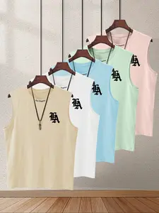 Men's Quick-Dry Sleeveless Tank Tops, LA Letter Print,Gym Muscle Tee, Gym Apparel, Casual Summer Fitted T-Shirts, Comfortable Underwear for Sports & Daily Wear, Activewear Fitness