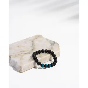 Rare Blue Tiger's Eye & lava stone diffuser Mala bracelet