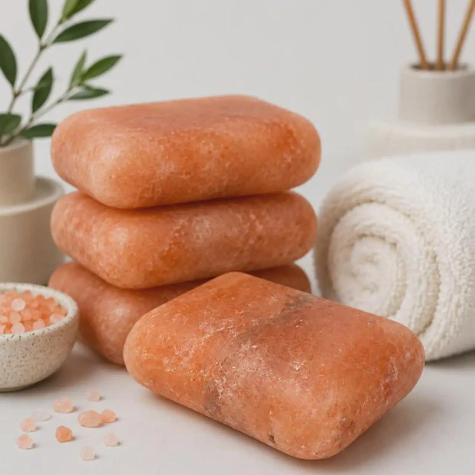 Natural Himalayan Pink Salt Massage Bar, Soap-Shaped Body Exfoliating Stone, 1 Piece