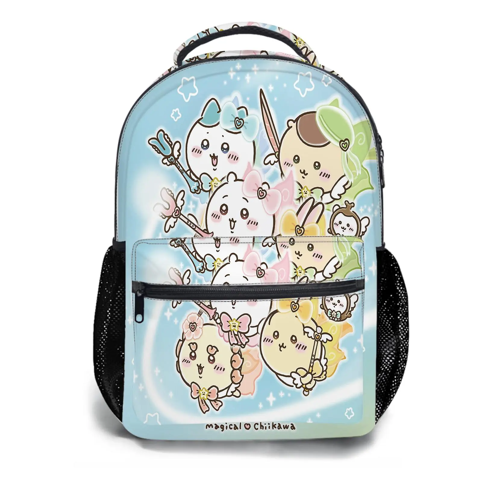 chiikawa Y2K Aesthetic School Backpack for Girls, Cute Cartoon Girl Printed Student Bookbag with Mesh Side Pockets, Large Capacity Casual Daypack and Travel Bag for Kids a-7