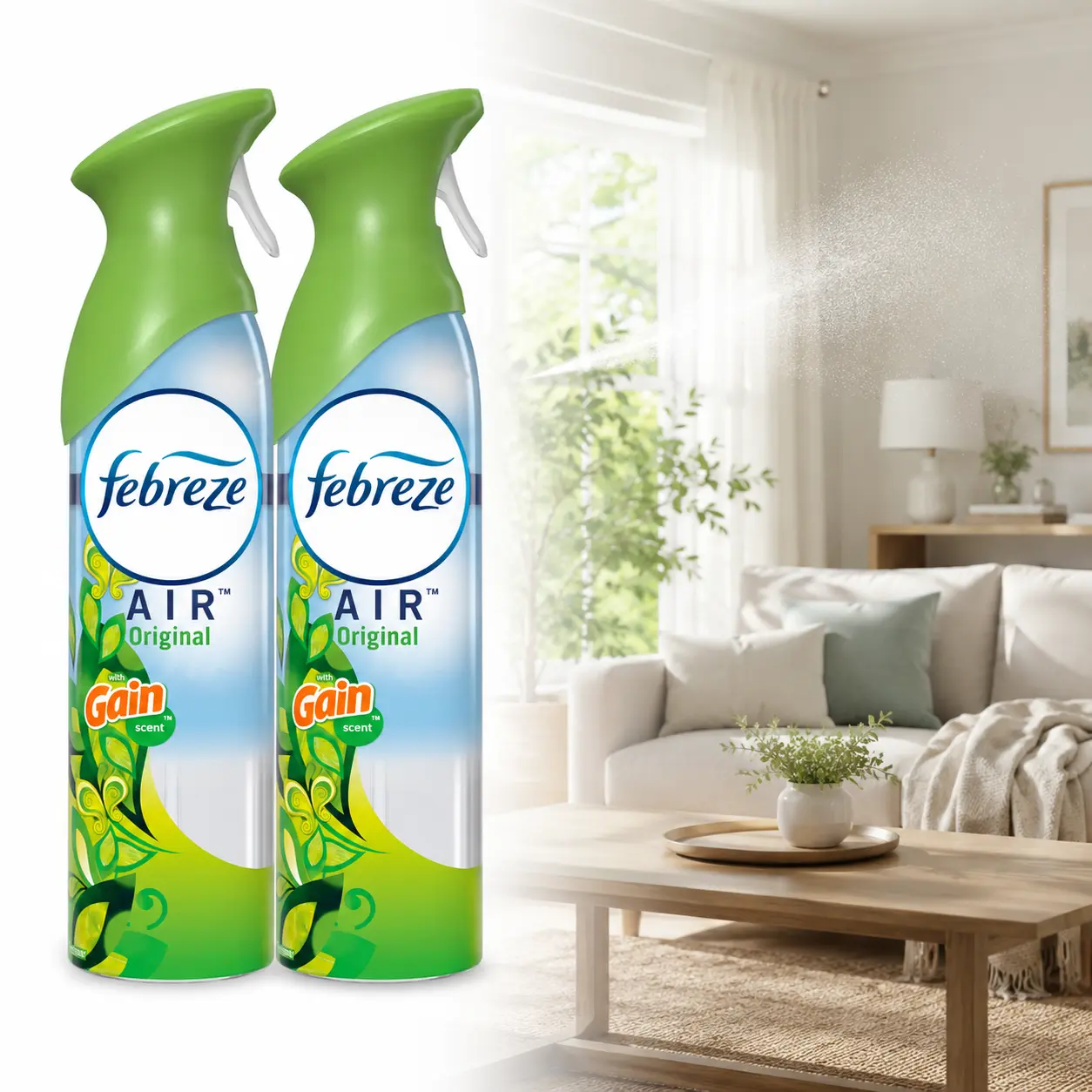 Febreze Air Freshener Spray Odor-Fighting Room Spray Gain Original 8.8oz,odor fighter,fresh scent,Gain scent,Air Mist,100% natural propellant,sweeping spray,bathroom,kitchen,office,laundry room,shoe closet,kids room,cabin,stink,awkward odors,instant fresh
