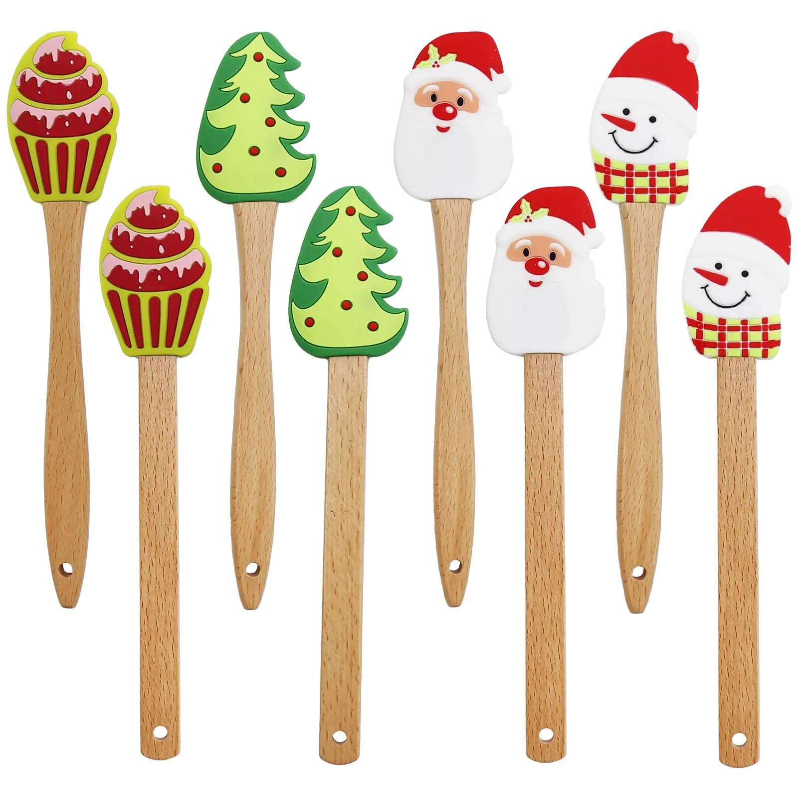 8pc Christmas Silicone Spatula Set - Santa Design Wood Handle For Baking  Cake Decor Cooking Non-scratch Xmas Dish Scrapers Holiday Kitchen Gift Bakers