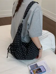 Large capacity casual versatile shoulder bag with polka dot drawstring design, niche and simple crossbody bag, stylish and high-end feel, underarm bag for daily work, outdoor commuting bag
