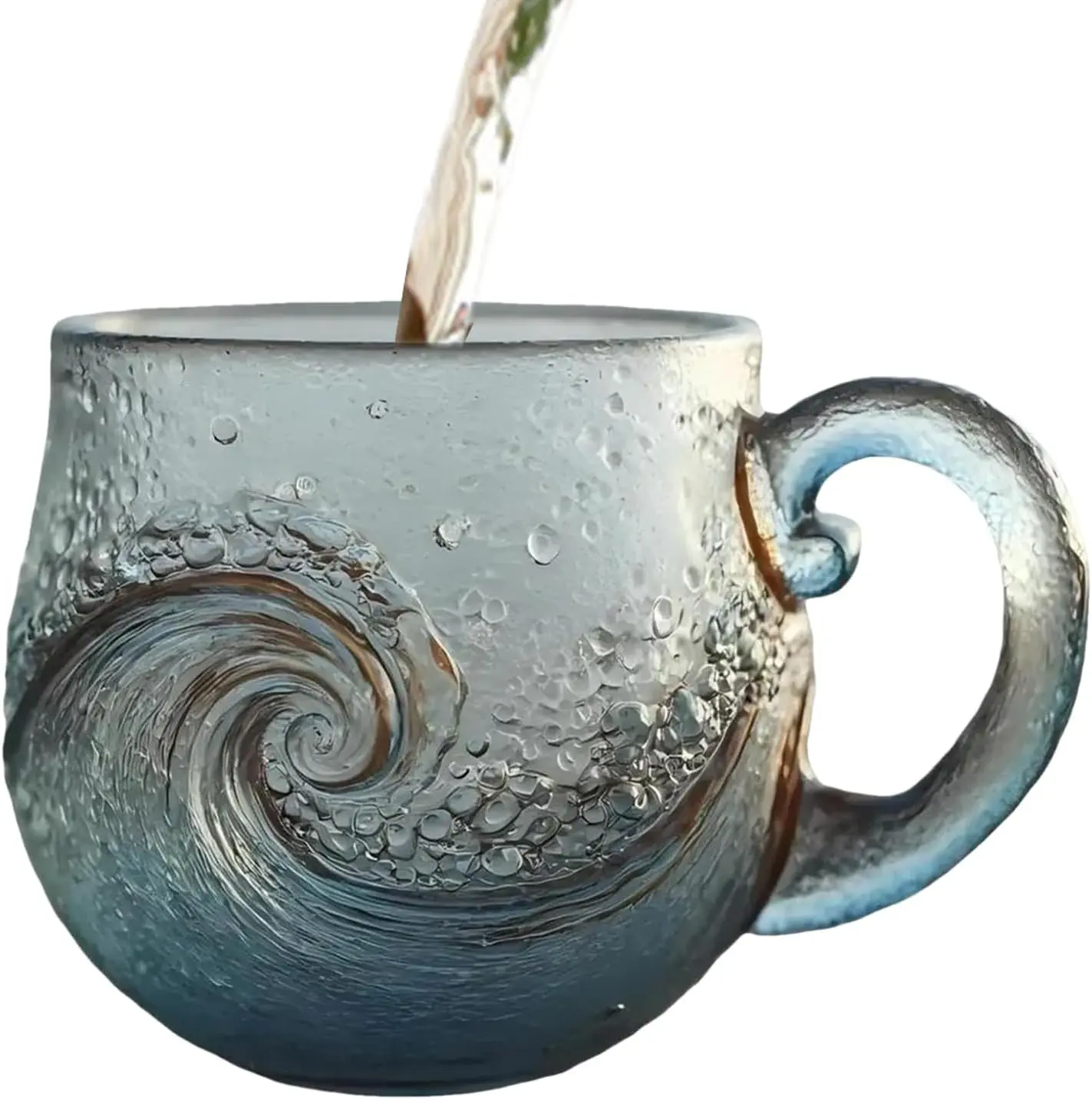 Vintage Wave Motif Embossed Glass Mug, Bubble-Textured Bathroom Tumbler, Gift-Ready Home Supply for Iced Tea, Cold Drinks