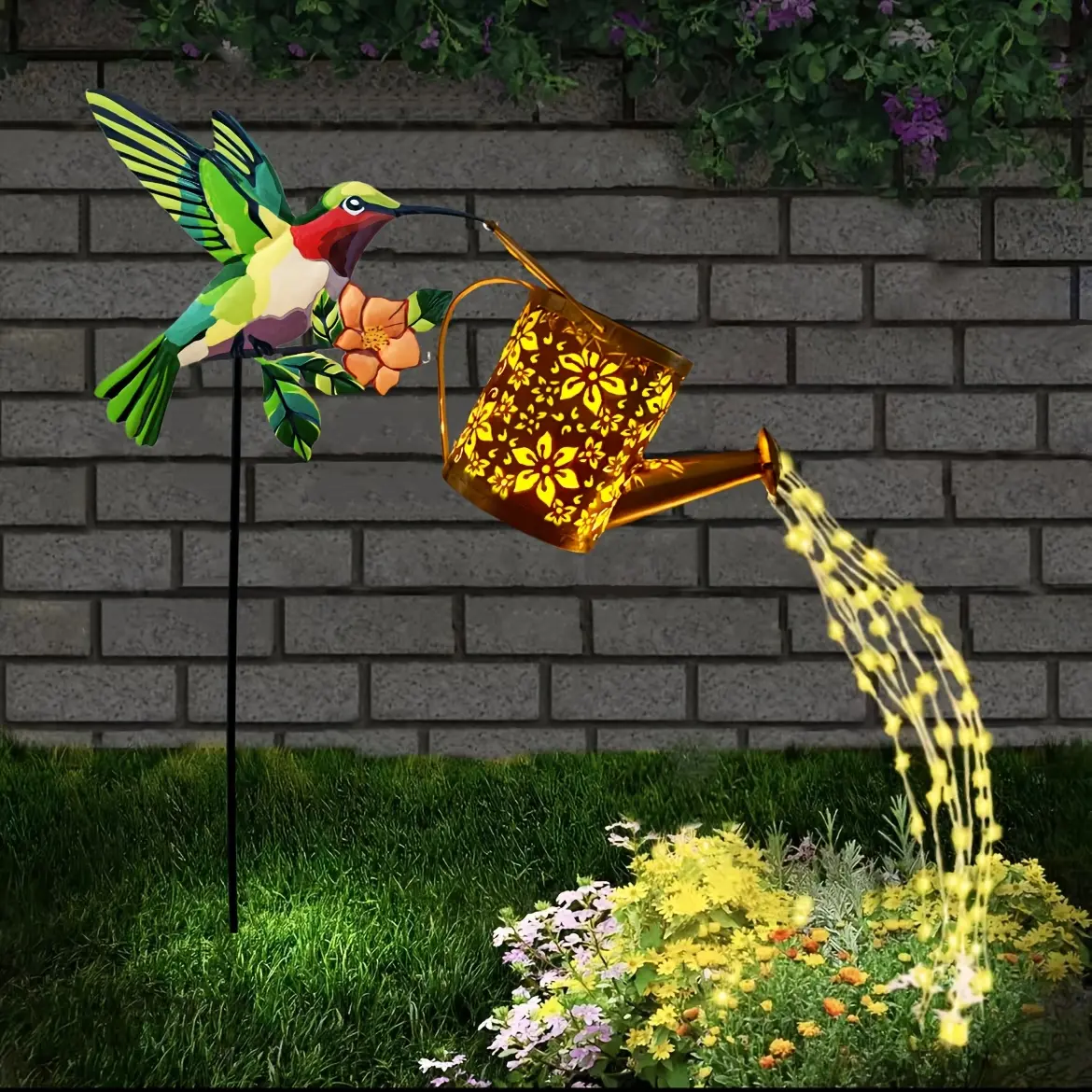 Solar Hummingbird Decorative Watering Can Stake Light - Solar-Powered Outdoor Light for Patio (Home Improvement Outdoor Lighting)
