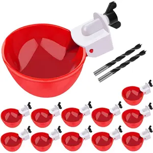 Chicken Waterer Cups, 12 Packs Large Chicken Watering Cups, Automatic Chicken Water Cups, Tee Fittings Poultry Feeder Cups Suitable for Chicken, Duck, Goose, Turkey with Two Mounting Hole Openers diy kit pvc Bowl Dispenser Feeding and Waterer Set