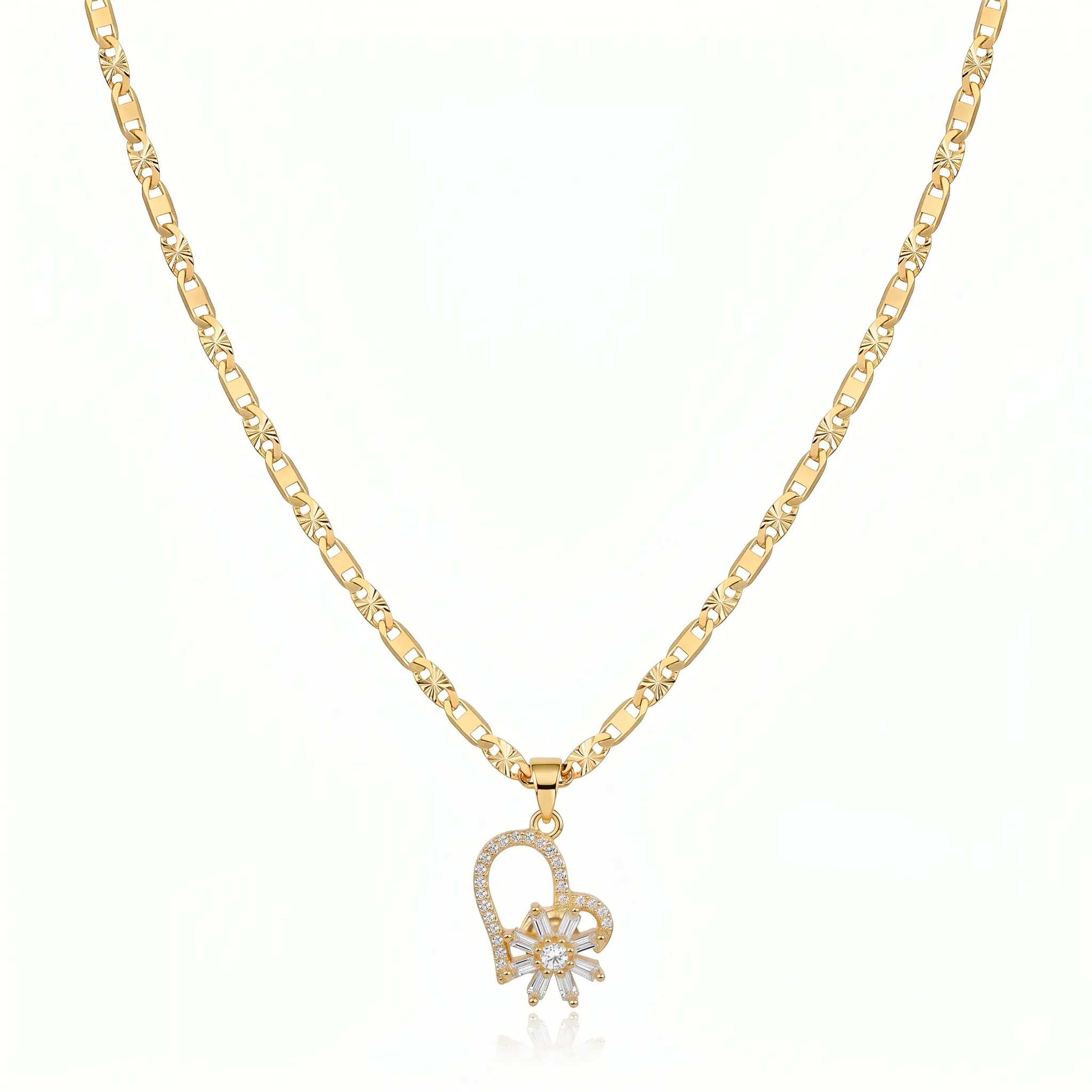 Rotatable Heart Necklace for Women, 14K Gold Plated Sunburst CZ Pendant, Anxiety Relief Fidget Necklace, Gift for Her