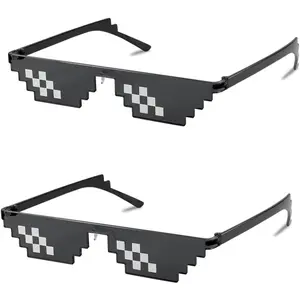 FEISEDY 2PACK Thug Life Sunglasses Funny Pixelated Mosaic Gamer Glasses Party Disco Cool B2876-F2