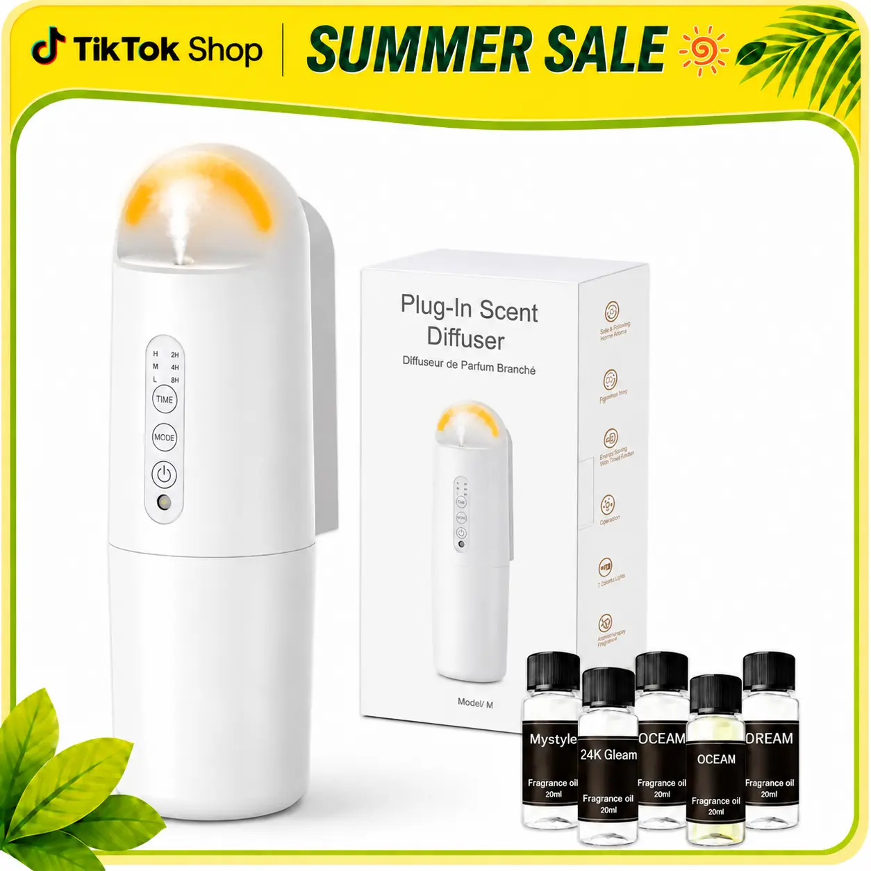 100ML Plug-in Waterless Essential Oil Fragrance Diffuser Starter Kit - Elegant Room Diffuser with 24H Smart Timer, Light Sensor, Wall-Mountable Option for Home, Office
