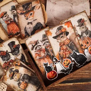 JAIIMAN 12cards,4envelopes,28stickers Autumn Animal Halloween Thick Postcard Set, DIY Decoration Cardboard, for Scrapbooking Supplies, Junk Journal, Greeting Card, Halloween Decorations, Art Crafts