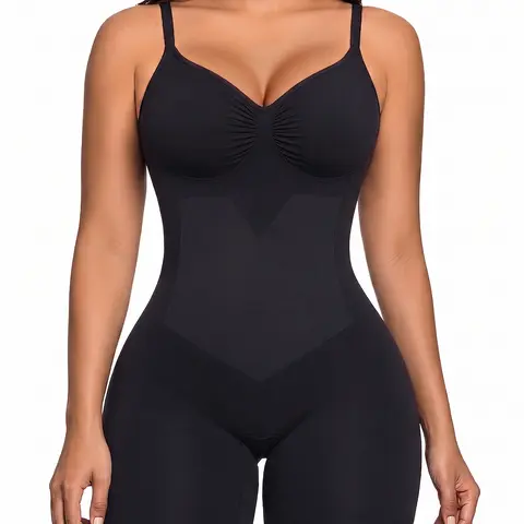 SHAPERX ZoneSculpt Women's Smooth Seamless Compression Shaper Bodysuit - Bonded Tummy Control Panel, Adjustable Straps, Everyday Wear