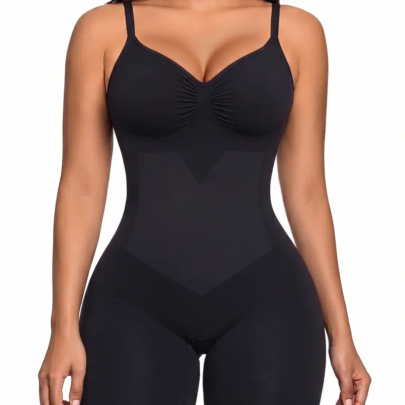 SHAPERX ZoneSculpt Women's Smooth Seamless Compression Shaper Bodysuit - Bonded Tummy Control Panel, Adjustable Straps, Everyday Wear