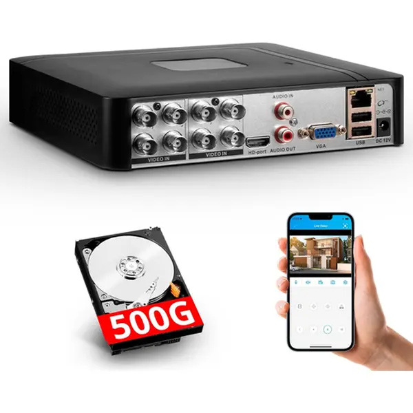 Fuers Home Security Camera System DVR Recorder - 4CH/8CH Channels, 1080p Digital Camera Compatible, 500GB HDD Included (4CH Model), Wi-Fi, Motion Sensor, Offline Capable, No Monthly Service Fees for Home/Business Use, Cameras, Offline Mode